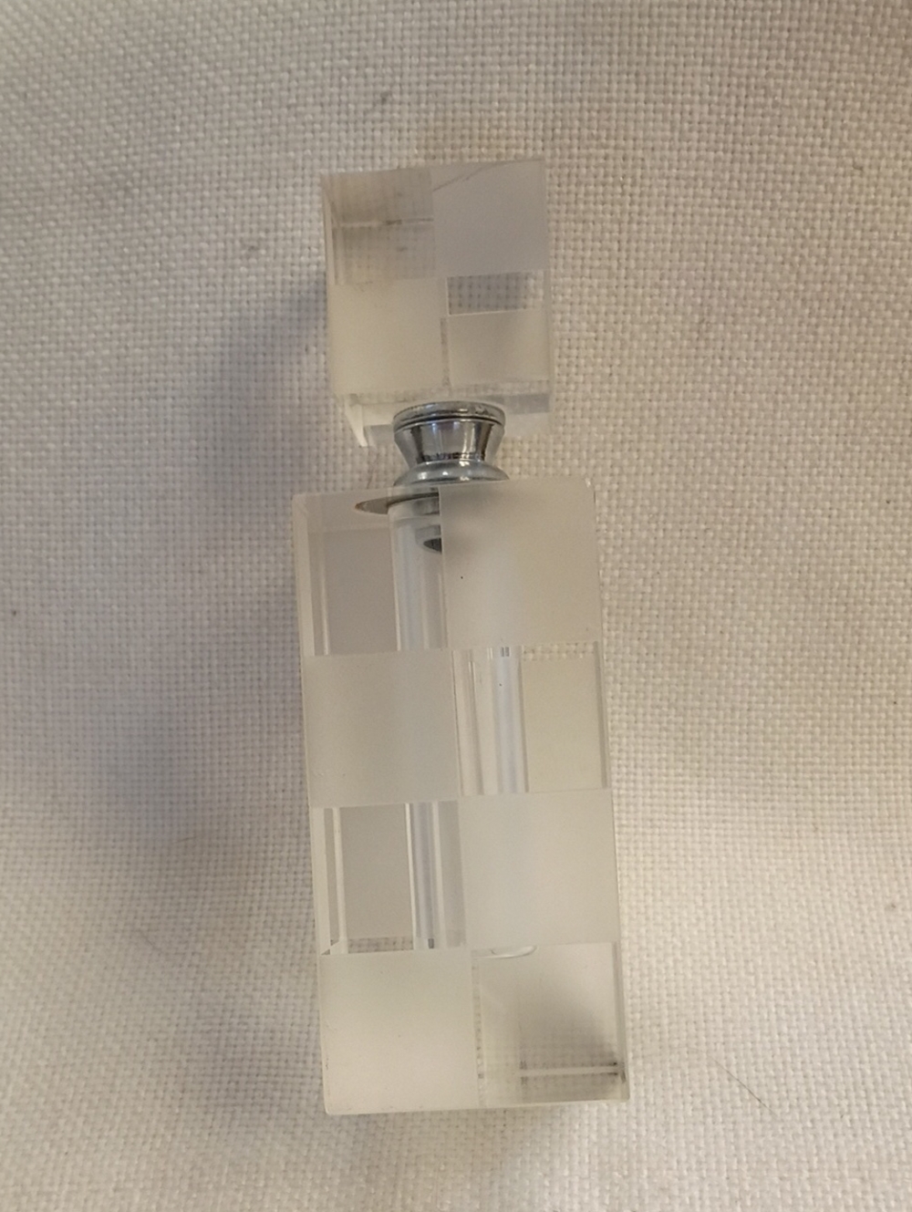 Frosted Clear Glass Crystal Geometric Perfume Bottle w Screw On Dabber, EUC